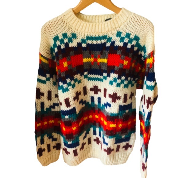 Vintage Hand Knit Wool Blend Technicolor Sweater - Picture 2 of 11